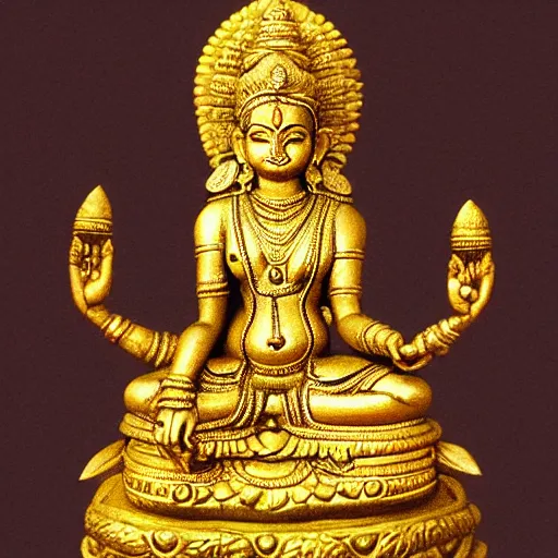 Image similar to four armed indian goddess lakshmi sitting on a lotus, minimalistic style