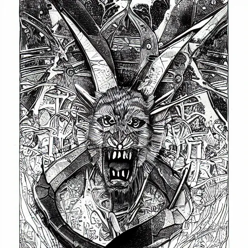 Image similar to monochrome illustration by David A. Trampier, fantasy, very detailed