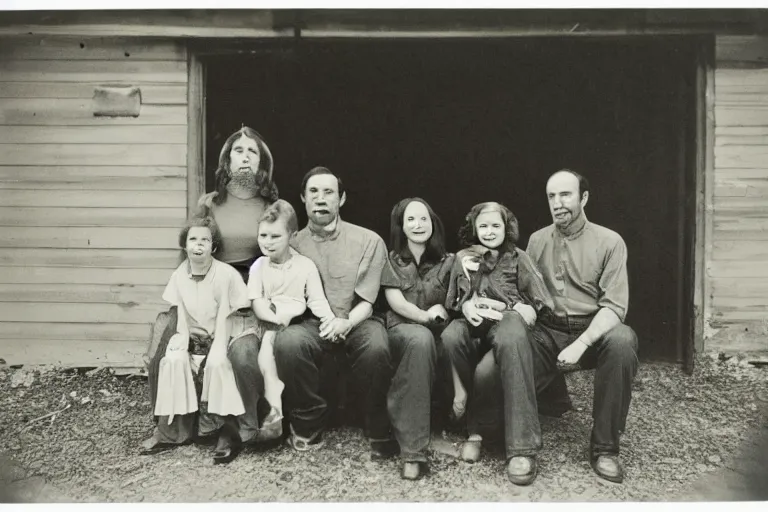 Image similar to sasquatchs family photograph in a vintage studio fuji film