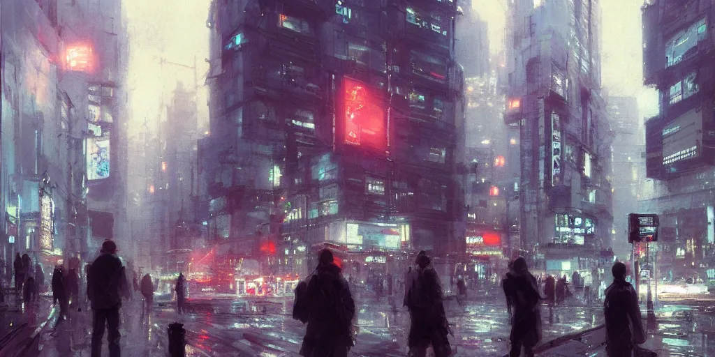 Image similar to orwellian metropolitan city with citizens staring at their phones walking on the street by yoshitaka amano, by ruan jia, by conrad roset, by kilian eng, by good smile company, high detail, digital painting, industrial art, cinematic lighting, artstation, cgsociety, 3 5 mm film grain