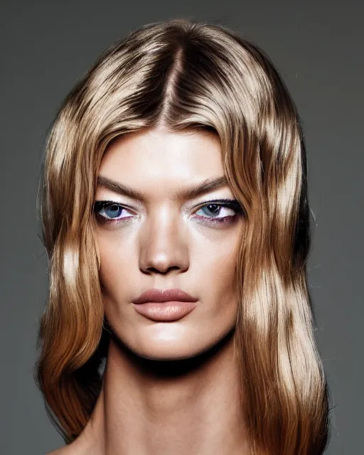 Prompt: A beautiful portrait of Martha Hunt as a Pucci fashion model Spring/Summer 2012, highly detailed, in the style of cinematic, Getty images, Milan fashion week backstage, Makeup by Pat McGrath, Hair by guido palau, Greg rutkowski