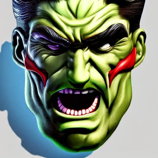 Prompt: a bodybuilder Hulk joker Android head in Rococo art