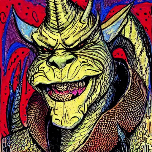 Image similar to portrait of dragon from shrek by Philippe Druillet