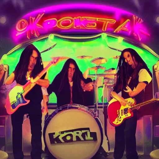 Prompt: “KoRn performing at a Chuck E Cheese, photorealistic”