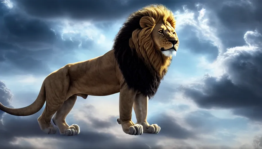 Image similar to cloud in the shape of a lion, matte painting, highly detailed, 8k