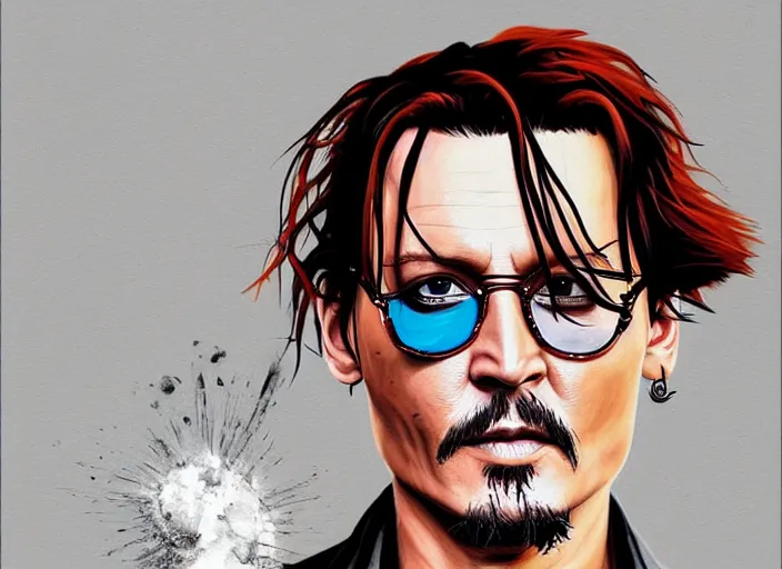 Prompt: an epic comic book style painting of johnny depp with a big unlabeled jar of white powder, powder on his nose, trending on artstation, dynamic lighting