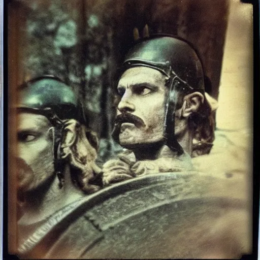 Prompt: polaroid of ancient roman soliders by Tarkovsky