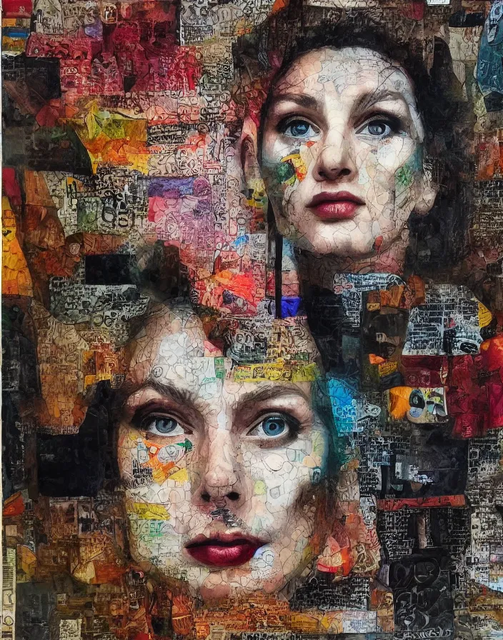 Prompt: counter culture representative portrait embrace detailed analogue mixed media collage with canvas texture in style of contemporary art, punk art, hyperrealistic beautiful face, photorealistic, expressionism, masterpiece, perfect composition, spectacular quality, intricate oil details
