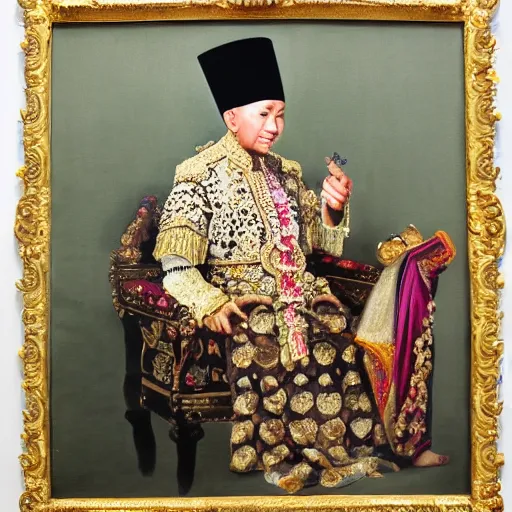 Image similar to sri sultan hamengkubuwono ix with blangkon and batik portrait, detailed, arstation 8 k, art by raden saleh, banksy, basuki abdullah