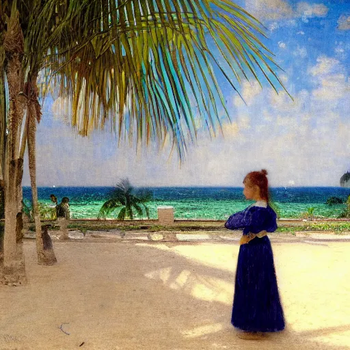 Image similar to a ultradetailed beautiful painting of a girl in the amazonas palace designed by jules bastien - lepage, hans belmer, frank weston and gustave baumann, beach, trending on artstation, mediterranean, palm trees, refracted color sparkles, sharp focus, soft light, 8 k 4 k