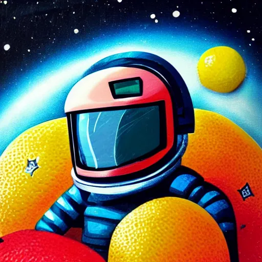 Prompt: helmet astronaut on fruit orange planet