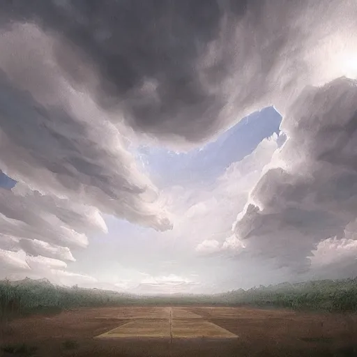 Prompt: Masterpiece Art demo of immense grandeur clouds in three point perspective. three point perspective. three point perspective. Matte painting. Oil on canvas. Digital art. Fantastic intriguing mysterious lighting. Glorious. Trending on artstation.