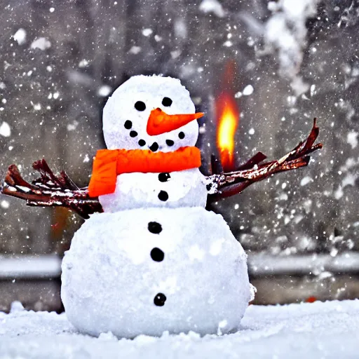 Prompt: Burning Snowman in the Snow