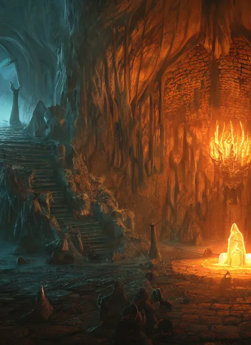 Image similar to dungeon, ultra detailed fantasy, elden ring, realistic, dnd, rpg, lotr game design fanart by concept art, behance hd, artstation, deviantart, global illumination radiating a glowing aura global illumination ray tracing hdr render in unreal engine 5