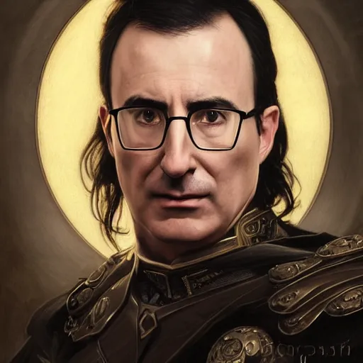 Image similar to portrait of stoic looking john oliver as vigo carpathian, military uniform, fantasy, intricate, elegant, highly detailed, centered, dark, smokey, charcoal painting, digital painting, artstation, concept art, smooth, sharp focus, illustration, art by artgerm and greg rutkowski and alphonse mucha