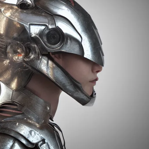 Image similar to a realistic detailed portrait of a warrior wearing a futuristic armor, photorealistic, octane render, cinema 4 d,