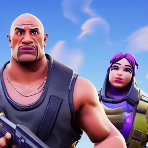 Image similar to screenshot from fortnite dwanye the rock johnson as a fortnite character