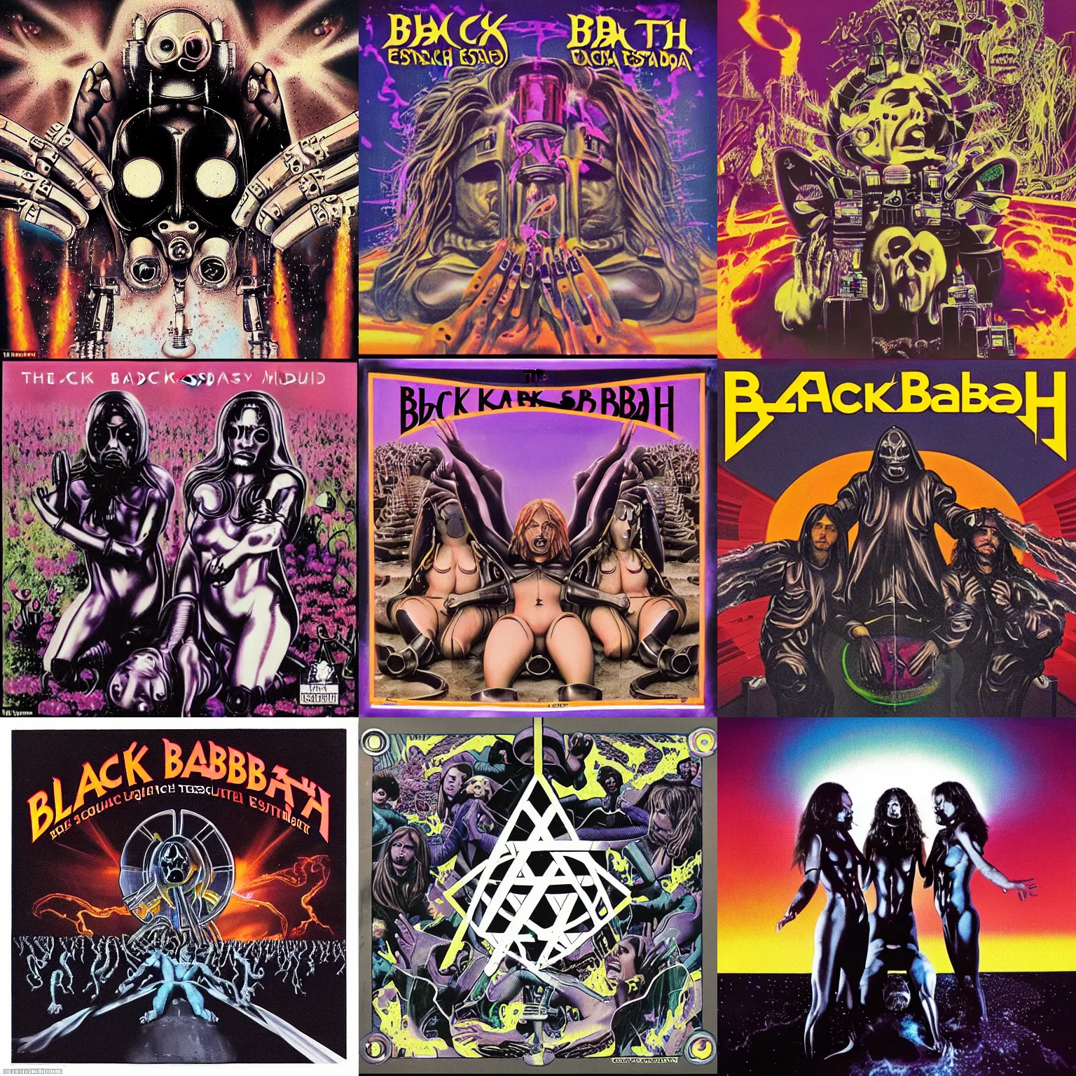 Prompt: The front cover to the Black Sabbath album Technical Ecstasy but instead of robots it's people squirting liquid MDMA into each others orifices