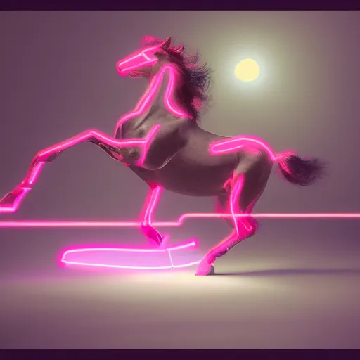 Prompt: neon digital fantasy horse by Eadweard Muybridge reimagined by industrial light and magic, digital screenshot, trending on artstation