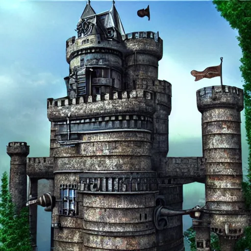 Prompt: steampunk castle, 3d scene, ultra realistic