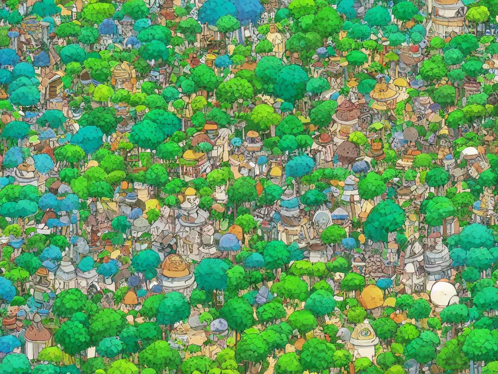 Image similar to a microscopic village in the deep jungle, studio ghibli, anime, flat colors, 8 k wallpaper, trending on artstation