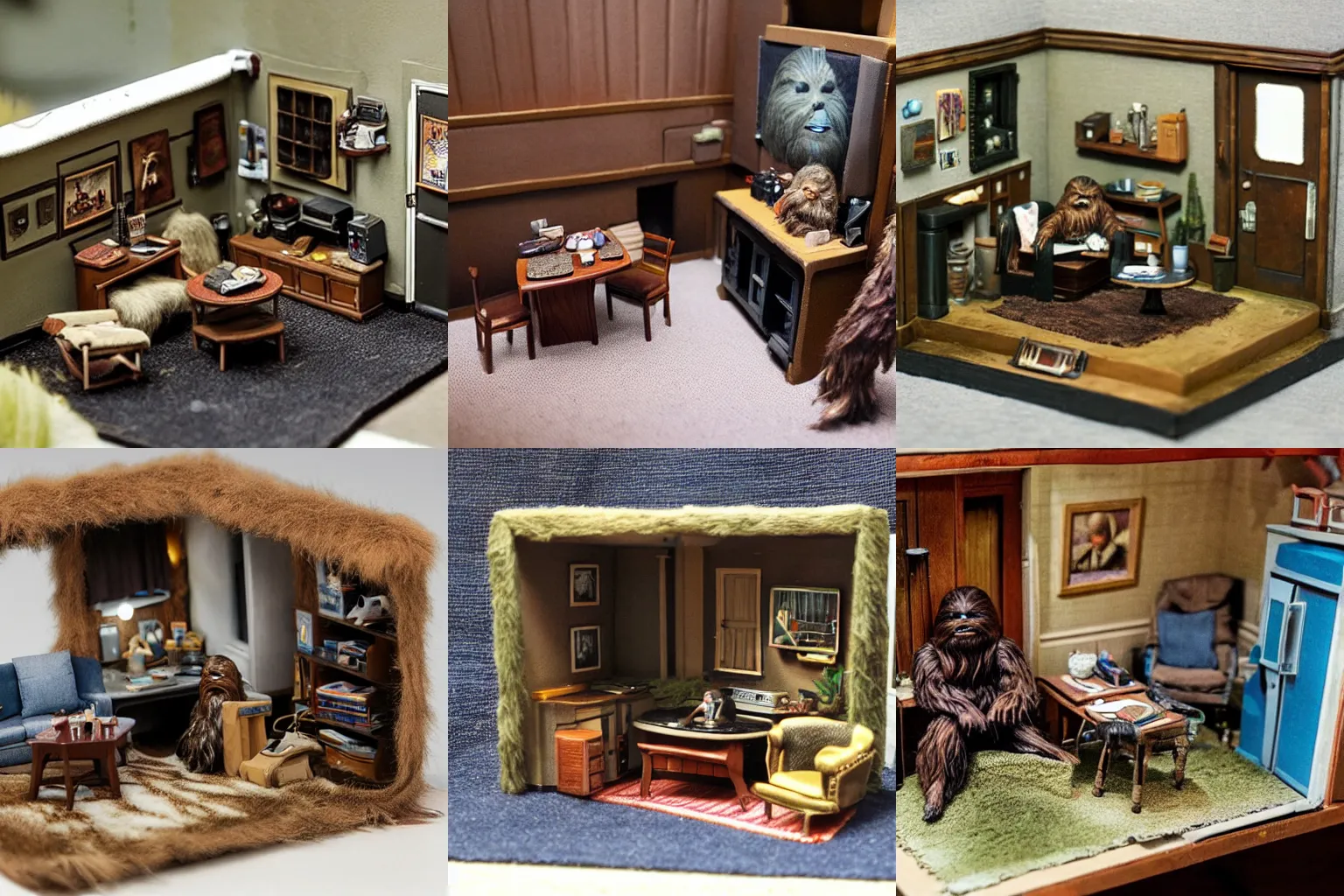 Prompt: miniature diorama of chewbacca's living room