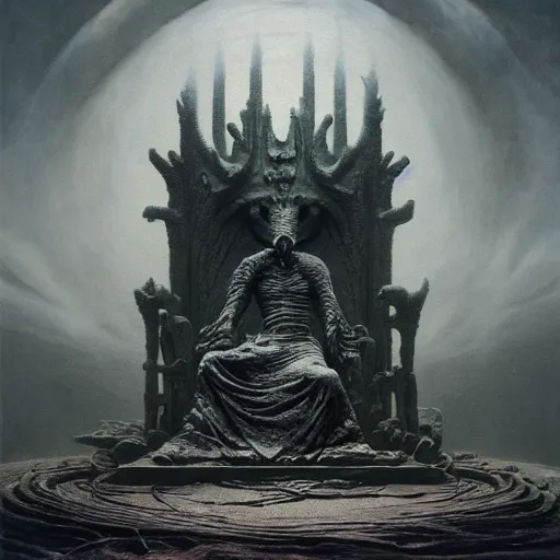 Prompt: the throne of understanding, cold | highly detailed matte painting, hyperrealistic, very intrincate | cinematic lighting, award - winning | by rachel ruysch, giger, beksinski and bocklin | by austin osman spare and william blake, trending on artstation, cgsociety, official art, octane.