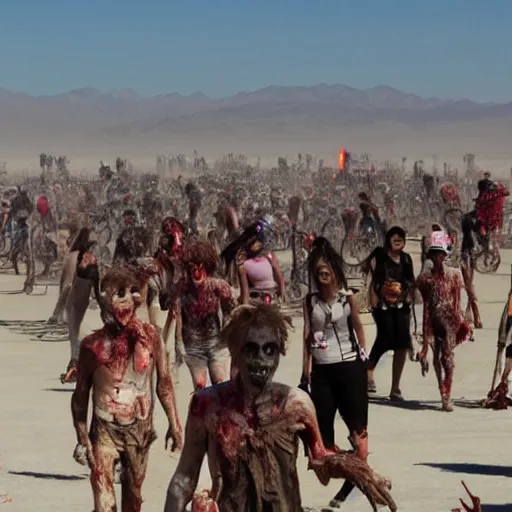 Prompt: zombie horde at burning man