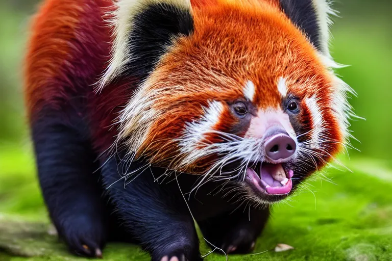 Image similar to a pig red panda!!! hybrid! hyper realistic!! realistic lighting!! wildlife photographer of the year!!! bold natural colors, national geographic, hd, wide angle, 8 k