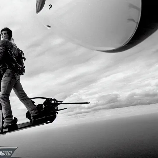 Image similar to photo of tom cruise using a jet pack, 8 0 0 t, 3 5 mm, full - hd