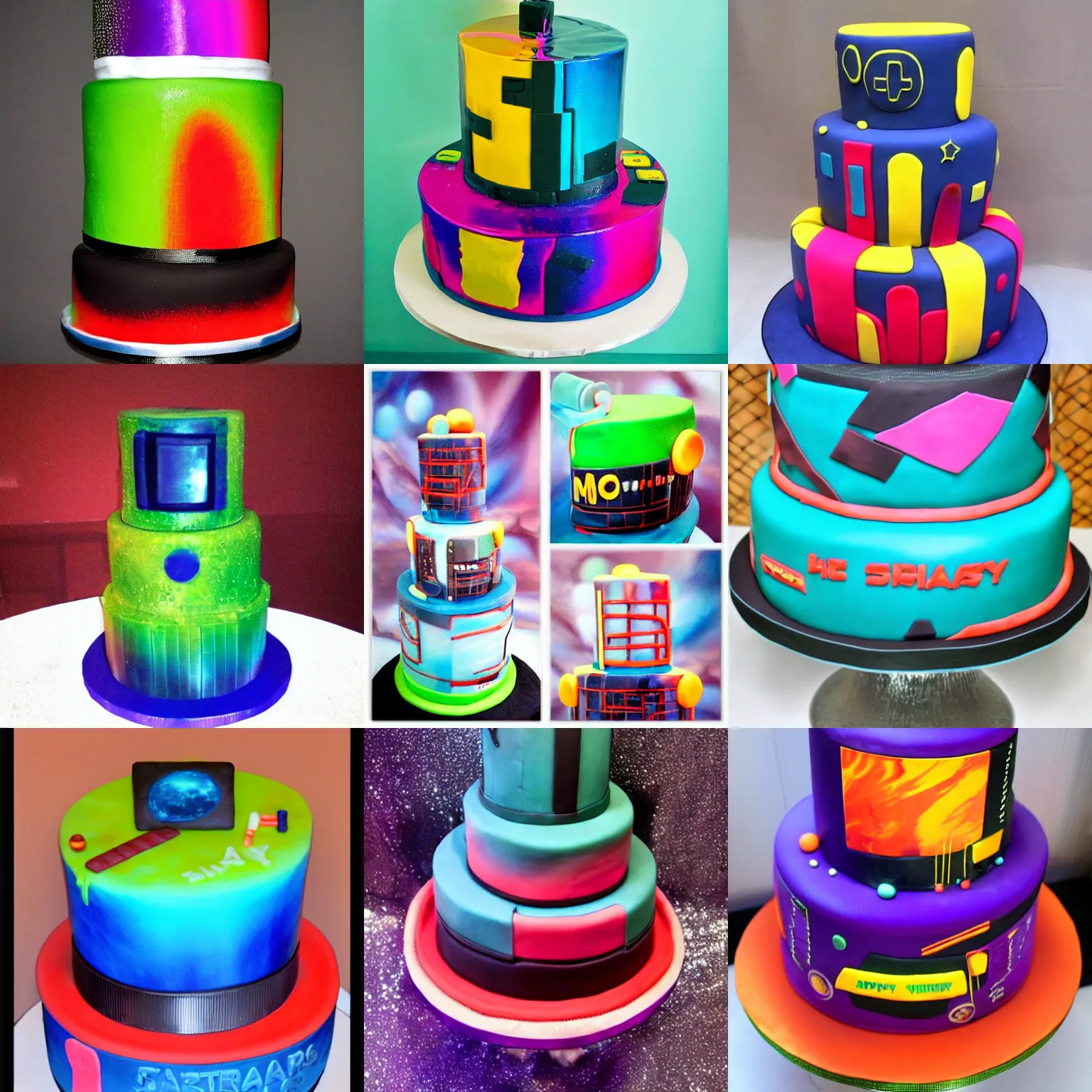 Prompt: sci-fi cake, vibrant-colors, glossy, reflective.