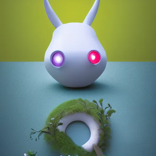 Image similar to a big head Moomin, two tiny horns, 3D art, Finnish green, Baymax style, sweetness, technology, futurism, kawaii, Marina Dieul, Monchhich, Kristina Shablina, 8K