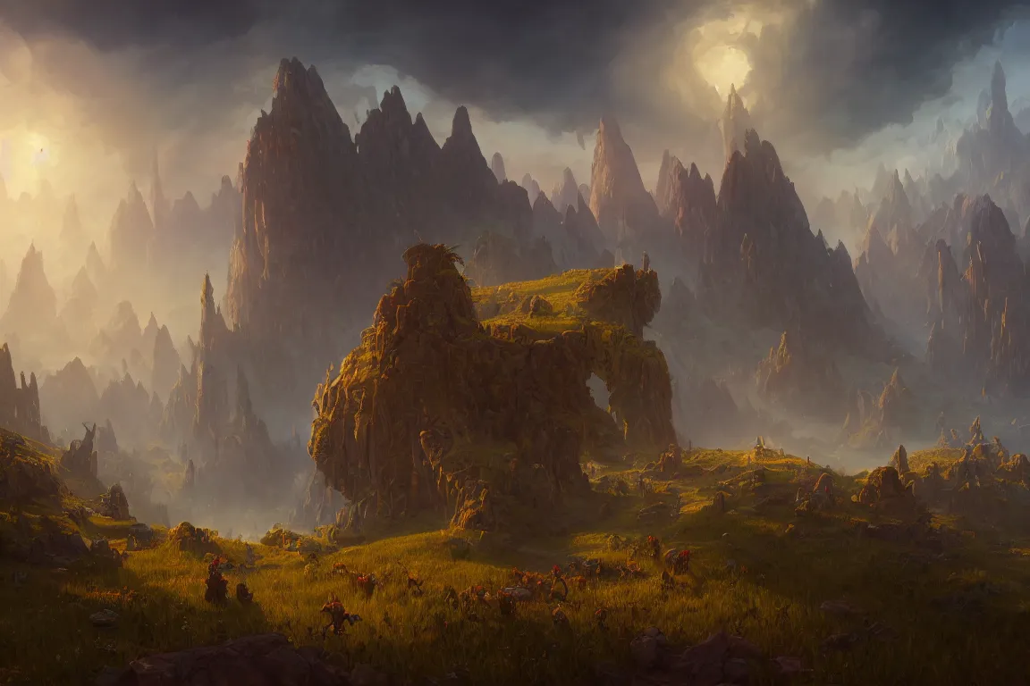 Image similar to screenshot of world of warcraft, oil painting, concept art, filip hodas, john howe, mike winkelmann, jessica rossier, andreas rocha, bruce pennington, albert bierstadt, 4 k