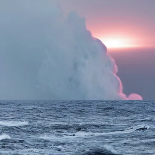 Image similar to a meteor striking the ocean causing large waves to form, highly detailed