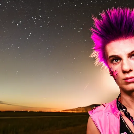 Image similar to Punk Rocker with Pink spiked hair standing under Stars