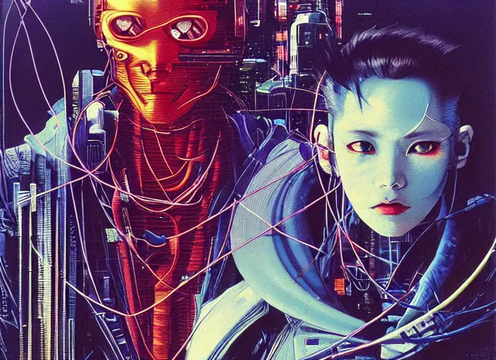 Prompt: cyberpunk ranger, 8 0's sci - fi, a lot of cables and wires around, by ayami kojima, by francis bacon, by amano, by karol bak, greg hildebrandt, by mark brooks, by alex grey, by zdzisław beksinski, by takato yamamoto, vintage sci - fi, ultra detailed