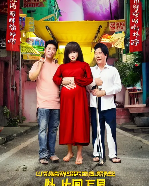 Prompt: Poster for a Vietnamese comedy movie about male pregnancy