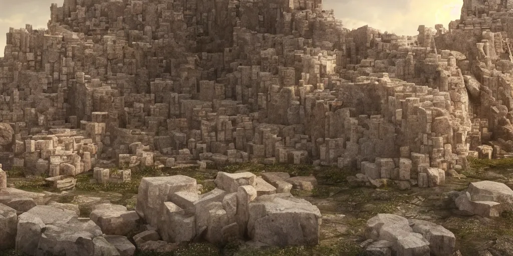 Image similar to beautiful matte painting of a giant wall made from stone bricks by weta workshop 8 k, cinematic dramatic atmosphere, dramatic lighting