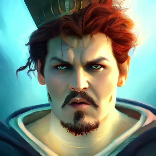 Image similar to Portrait of Johny Depp as Heracles the greek demigod, mattepainting concept Blizzard pixar maya engine on stylized background splash comics global illumination lighting artstation lois van baarle, ilya kuvshinov, rossdraws