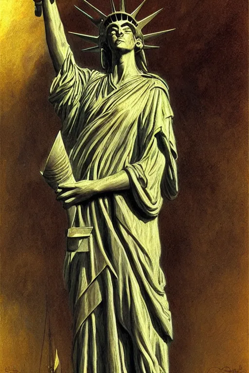 Image similar to psilocybin - hallucinations - statue - of - liberty, ( ( ( ( sharp focus, by gaston bussiere, bayard wu, giger, maxim verehin ) ) ) )