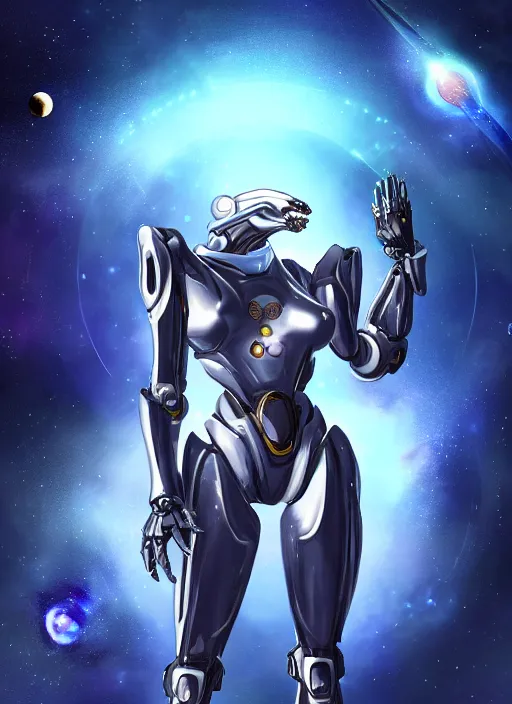 Prompt: cinematic shot, cosmic sized perfectly proportioned stunning beautiful anthropomorphic robot mecha female dragon, space background, larger than planets, posing elegantly, with galaxy in hands, sleek silver armor, epic proportions, epic size, epic scale, ultra detailed digital art, furry art, macro art, dragon art, giantess art, warframe fanart, furaffinity, deviantart