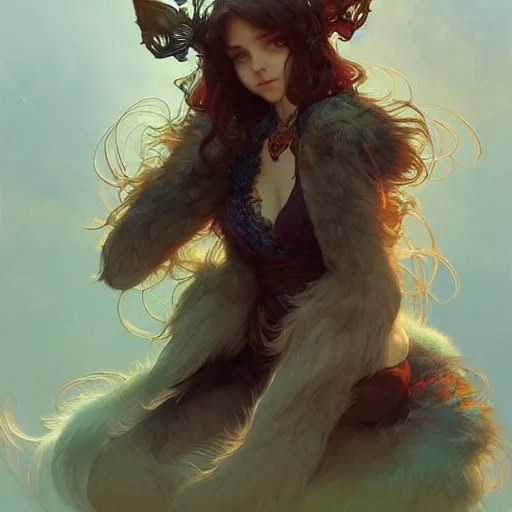 Prompt: Cuddly fuzzy fluffy, fantasy, intricate, elegant, highly detailed, digital painting, artstation, concept art, smooth, sharp focus, illustration, art by Krenz Cushart and Artem Demura and alphonse mucha