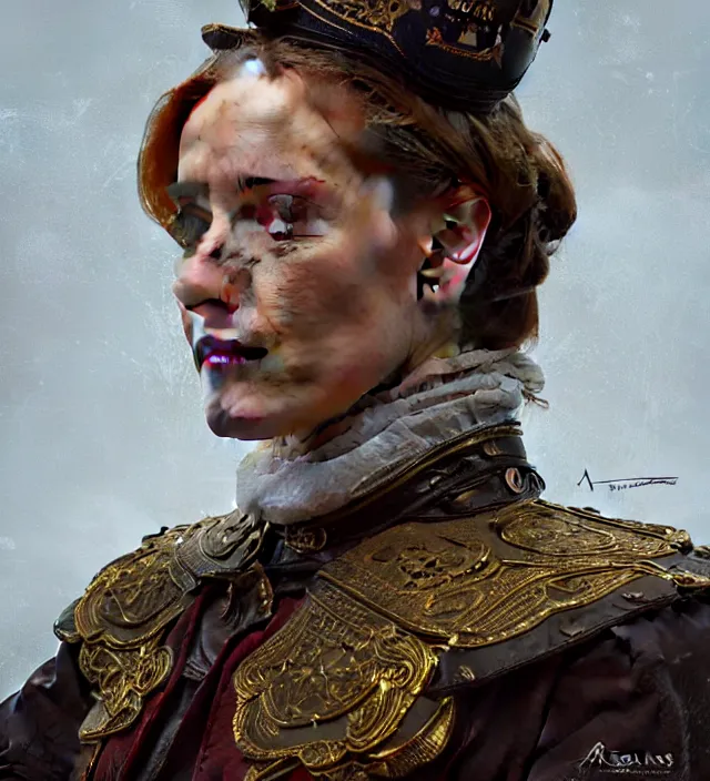 Image similar to portrait of a dutch woman wearing a traditional nineteenth century dutch republic military jacket, metal shoulder pauldrons, intricate, highly detailed, digital painting, artstation, concept art, sharp focus, cinematic lighting, illustration, art by artgerm and greg rutkowski, alphonse mucha, cgsociety