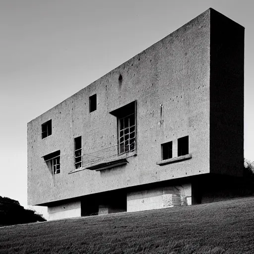 Image similar to beautiful complex brutalist building by Le Corbusier