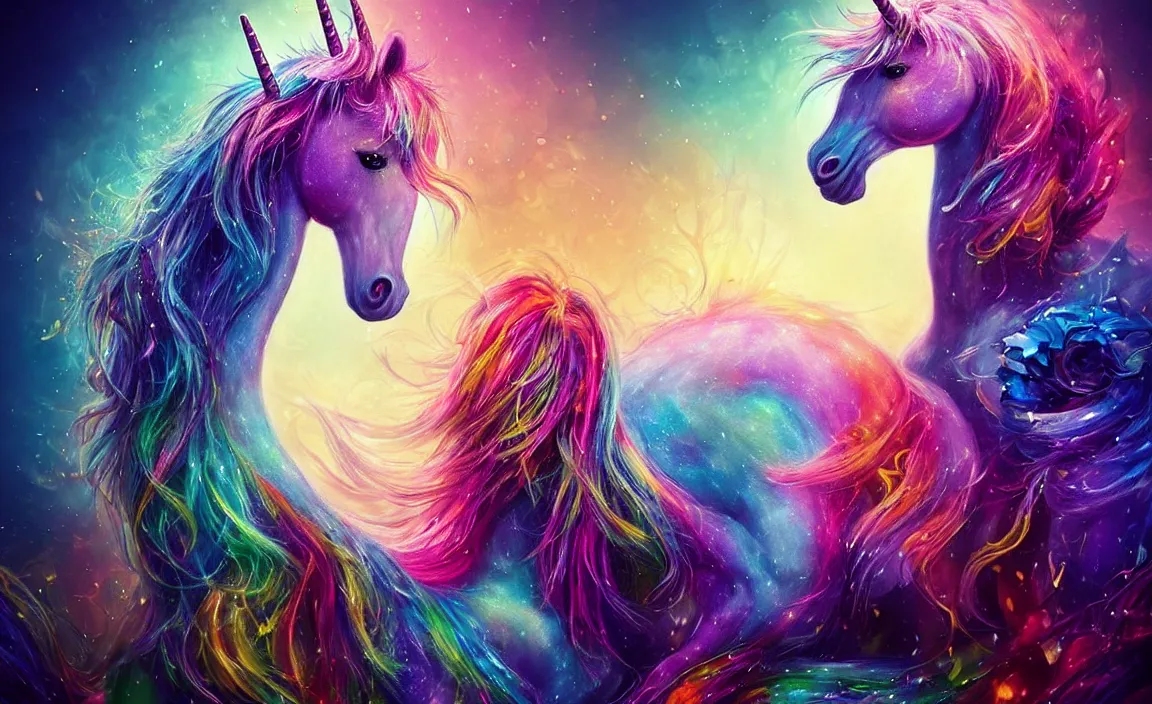 Image similar to epic professional digital art of!!!! 🦄!!!!! 🎉 party, happy, cheerful, fun, hdr, 4 k, leesha hannigan, wayne haag, reyna rochin, ignacio fernandez rios, mark ryden, iris van herpen, best on wlop, pixiv, stunning, gorgeous, much wow, cinematic, masterpiece