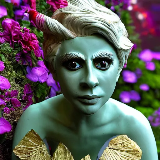 Image similar to photo of a ceramic garden gnome with the face of Lady Gaga