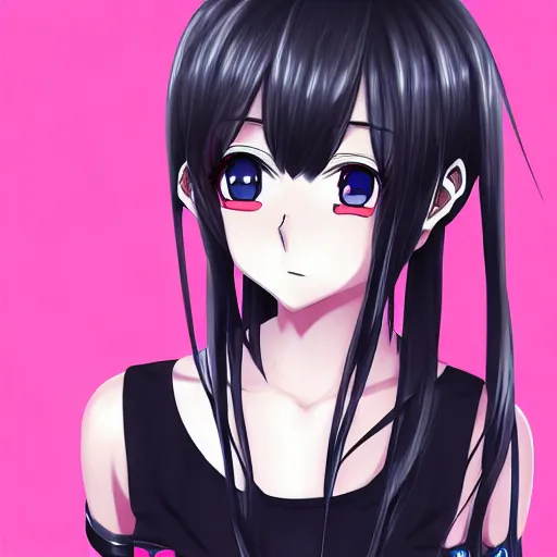 Prompt: portrait of a beautiful anime girl, anime art, manga art, symmetrical, black hair, headshot, trending on artstation