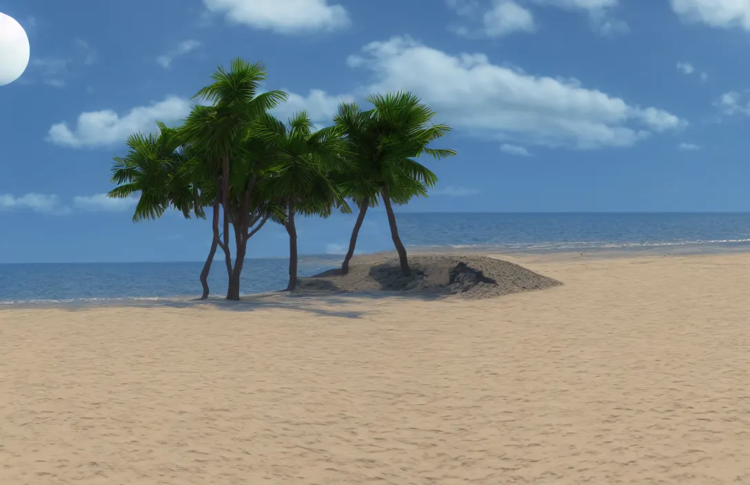 Prompt: on the beach by the sea, afternoon, unreal engine rendering