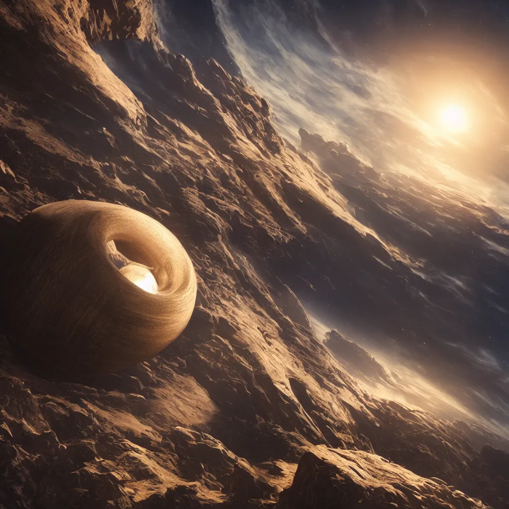 Prompt: An incredibly beautiful but ominous matte painting depicting a torus shaped planet, nvidia, vray, evening, epic scale, octanerender