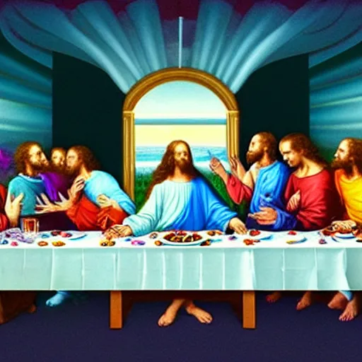 Image similar to vapourwave last supper